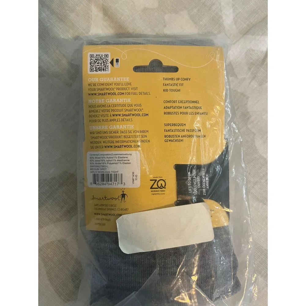 Smartwool Kids Girls Whirligig Tights Medium Grey Merino Wool Blend SB627-883 L